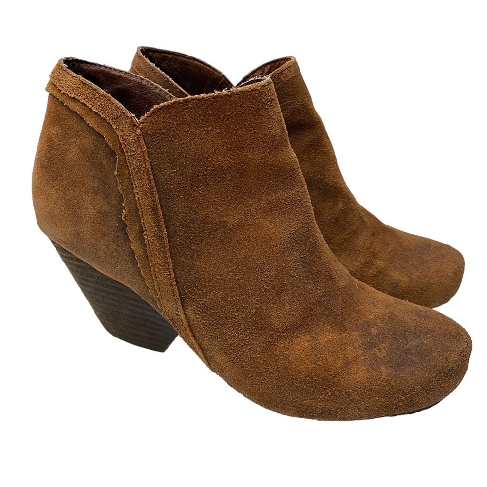 OTBT Brown Leather Neutral Academia Suede Heel Ankle Boots Zip Closure size 8.5